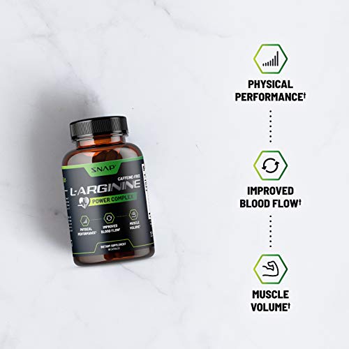 Snap L Arginine Capsules - Blood Circulation Supplements with Nitrosigine & L Citrulline for Natural Energy, Increase Blood Flow & Muscle Growth, Herbs for Cardio Health (60 Capsules)
