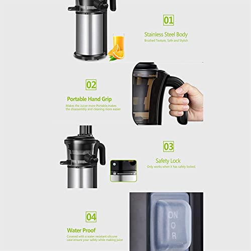 QXWJ 200W 40RPM Stainless Steel Masticating Slow Auger Juicer,220V Fruit and Vegetable Juice Extractor Compact Cold Press Juicer Machine