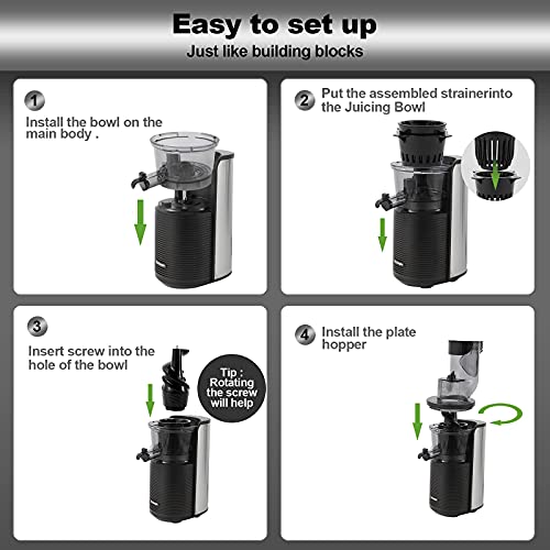 Viesimple Masticating Juicer Cold Press Juicers Machine Easy to Clean Slow Juicer Extractor for Vegetable Fruit Juice Smoothies, Large WIDE 3.15” Turn Over Wide Chute, Quite Low db Juicer Machine
