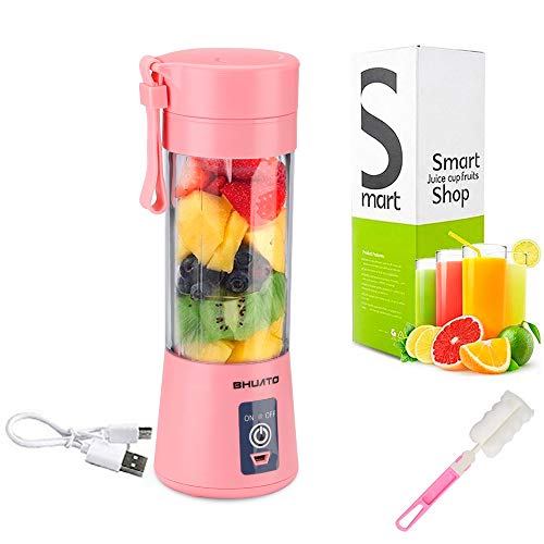 [Upgraded Version] USB Juicer Cup by BHUATO, Portable Juice Blender, Household Fruit Mixer - Six Blades in 3D, 380ml Fruit Mixing Machine for Superb Mixing (Pink)…