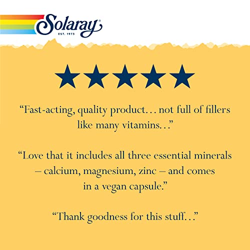 Solaray Calcium, Magnesium, Zinc | High Absorption with Glutamic Acid | Healthy Bones, Teeth, Nerve, Muscle, Heart & Immune Function Support | 100ct