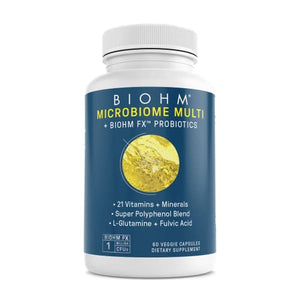 BIOHM Microbiome Multi + Probiotics - 21 Vitamins & Minerals, Green Tea, Glutamine, Antioxidants- 60ct/30 Servings for Men and Women - Non-GMO, Gluten Free, Vegetarian