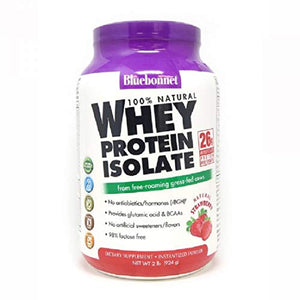 Bluebonnet Nutrition Whey Protein Isolate Powder, Whey From Grass Fed Cows, 26g of Protein, No Sugar Added, Non GMO, Gluten Free, Soy free, kosher Dairy, 2 Lbs, 28 Servings, Strawberry Flavor