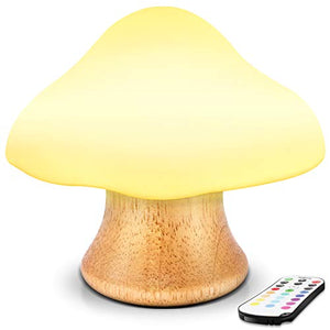 Children's Night Light ANGTUO Wooden Mushroom Lamp Silicone LED Bedside Nursery for Baby Breastfeeding Kids Bedroom - 16 Color Changing - 4 Brightness - 4 Light Mode Control by Remote. New Style