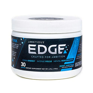 Ambitious® Edge Berry Flavored Nootropic Drink Mix | Top Brain Booster Supplement for Energy, Focus & Clarity with Lions Mane, Alpha GPC, Bacopa Monnieri, GABA, Ginseng, Green Tea | Sugar Free