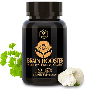 Brain Booster Supplement for Focus, Memory, Clarity, Energy | Vegan Nootropic Brain Support Supplement with Vitamin B12, DMAE, Bacopa Monnieri, Ginkgo Biloba, Iq Neuro Energy, 60 Capsules