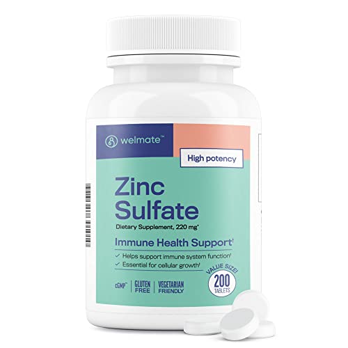Welmate Zinc Sulfate 220mg | Dietary Supplement | Immune Health Support | 200 Count Tablets