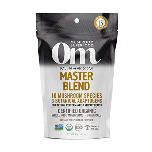 Om Mushroom Superfood Master Blend Mushroom Powder Supplement, 3.2 Ounce, 34 Servings, 10 Mushroom Complex, Lions Mane, Chaga, Cordyceps, Reishi Extract Adaptogens for Vibrant Health, Immune Support