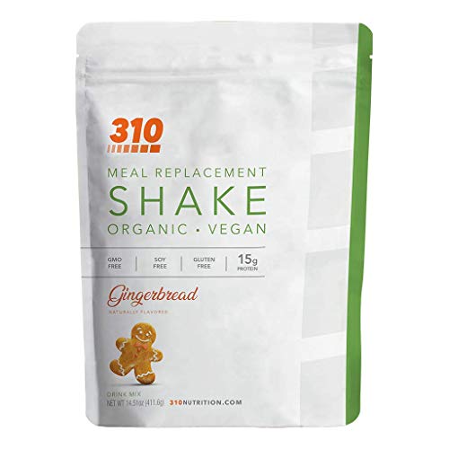 Vegan Organic Plant Protein Powder and Meal Replacement Shake - By 310 Nutrition - Gluten, Dairy and Soy Free - 0g of Sugar | Keto and Paleo Friendly… (Gingerbread, 14 Servings)