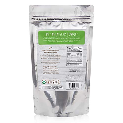 Super Organics Wheatgrass Powder | Rich in Vitamins B1 & B2 | Organic Superfood Powder | Raw Superfoods | Whole Food Supplement – Vegan & Non-GMO, 8 oz