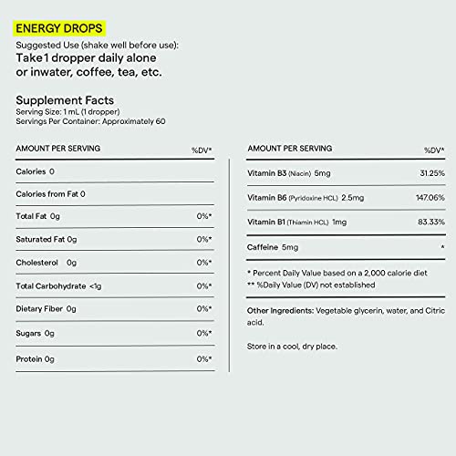 Rae Energy Drops - Liquid Energy Supplements for Women with B Vitamins, Thiamine and Caffeine - Vegan Natural Energy Support - Invigoration Without The Crash - 60 Day Supply