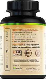Turmeric Curcumin Supplement with Ginger & Apple Cider Vinegar, BioPerine Black Pepper, Tumeric & Ginger, 95% Curcuminoids & Joint Supplement, Antioxidant Tumeric Supplements Capsules, Nature's Base