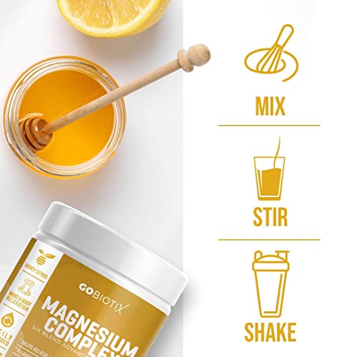 Magnesium Complex Powder by GoBiotix | High Absorption Magnesium Supplement Drink for Sleep Support, Stress Relief, Muscle Relaxation & Recovery | Vegan + Sugar-Free + Non-GMO. Honey Citrus, 60 Serv.