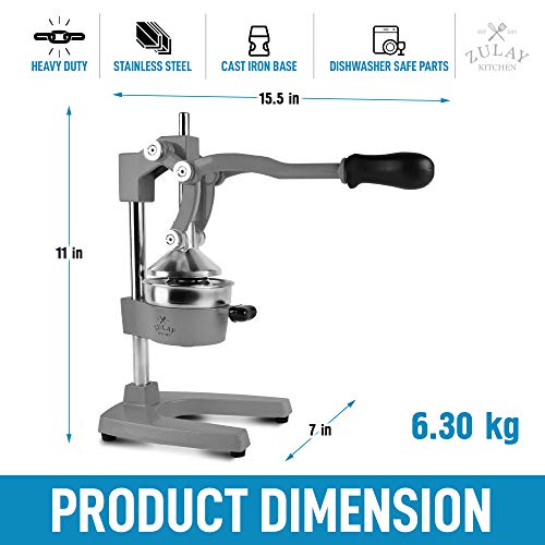 Zulay Professional Citrus Juicer - Manual Citrus Press and Orange Squeezer - Metal Lemon Squeezer - Premium Quality Heavy Duty Manual Orange Juicer and Lime Squeezer Press Stand, Gray