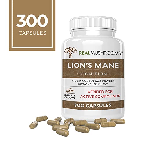 Lions Mane Mushroom Cognition Capsules for Mental Clarity (300ct) | Lions Mane Powder Extract Capsules for Focus & Immune Support | Verified Levels of Beta-Glucans, Non-GMO, Vegan