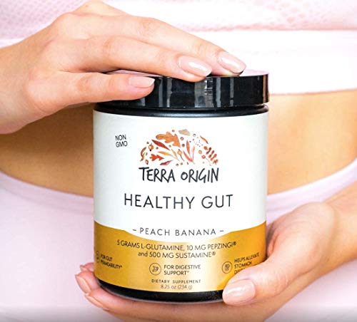 Terra Origin Healthy Gut Peach Banana with L-Glutamine, Zinc, Glucosamine, Slippery Elm Bark, Marshmallow Root and More! Supports intestinal Permeability, IBS, Bloating, Gas and Constipation*