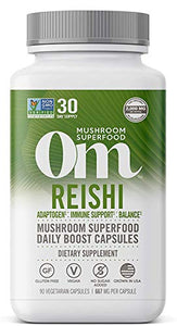 Om Mushroom Superfood Reishi Mushroom Capsules Superfood Supplement, 90 Count, 30 Days, Adaptogen, Stress & Immune Support, Superfood Mushroom Supplement