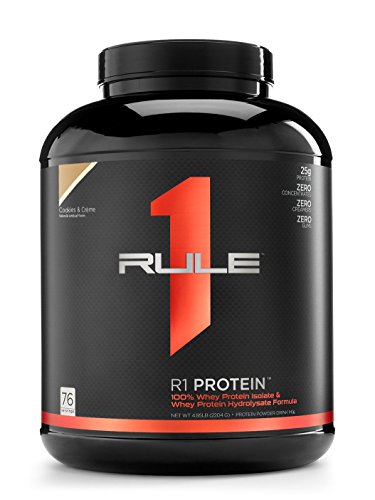 Rule One Proteins, R1 Protein - Cookies & Crème, 25g Fast-Acting, Super-Pure 100% Isolate and Hydrolysate Protein Powder with 6g BCAAs for Muscle Growth and Recovery,5 Pounds, 76 Servings