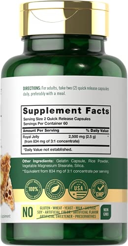 Royal Jelly Capsule | 2500mg | 120 Count | Non-GMO and Gluten Free Formula | Traditional Supplement | by Carlyle