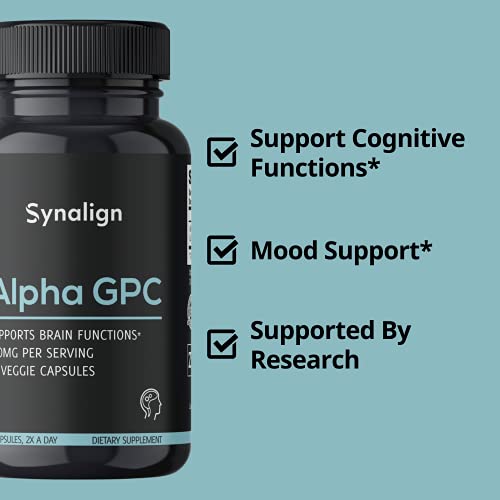 Alpha GPC Choline 600mg Per Serving | 60 Capsules - Beginner Nootropic Supplement for Brain Support + Focus + Sleep + Energy - Made in USA