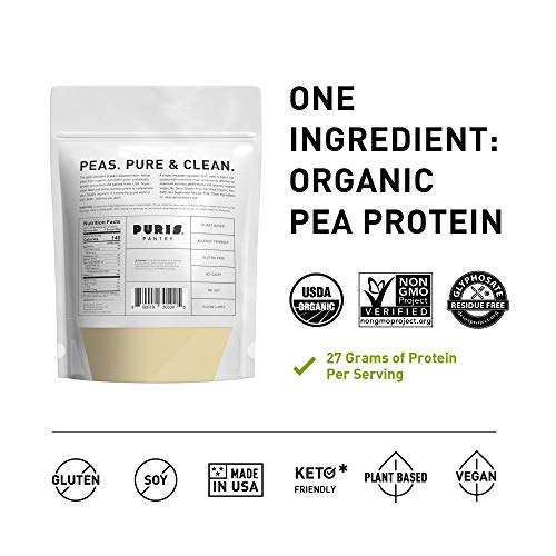 PURIS Organic Pea Protein Powder - 100% Grown, Processed and Packed in USA - 2 LB Unflavored - Certified Organic, Vegan, Gluten-Free, Non-GMO - Plant Based Protein Powder - Keto-Friendly, BCAA