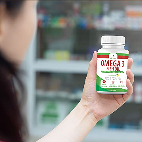 Triple Strength Omega 3 Fish Oil - 2500mg with EPA and DHA, Cholesterol Free, Burp-Less, Joint Support, Promotes Brain & Heart Health, Non-GMO, Natural Lemon Flavor - 180 Softgels | VitPro
