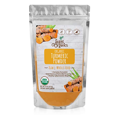 Super Organics Turmeric Root Powder | Good Source of Iron | Organic Superfood Powder | Raw Superfoods | Whole Food Supplement – Vegan, Gluten-Free & Non-GMO, 8 oz