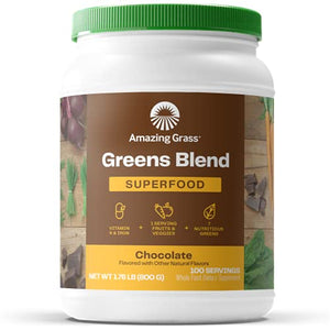 Amazing Grass Greens Blend Superfood: Super Greens Powder with Spirulina, Beet Root Powder, Chlorella, Digestive Enzymes, Prebiotics & Probiotics, Chocolate, 100 Servings (Packaging May Vary)