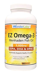 Atlantic Menhaden Fish Oil Supplement Omega-3 2000 mg, Burpless, Made in The USA, Perfect Balance of EPA+ DHA + DPA 180 Softgels