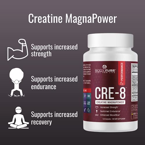 Body Fuse Cre-8 Hardcore Creatine | Creatine MagnaPower | Strength, Endurance & Decreased Recovery Time | 30 Servings