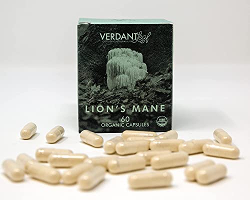 Verdant Leaf Organic Lions Mane Mushroom Supplement – Improves Memory, Recall, Concentration, Mood, Energy, Clarity & Creativity, Immune Boosting, Non-GMO, Vegan, Gluten Free - 60 Capsules