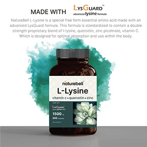 4 in 1 Lysine Supplement Complex, 240 Capsules, Lysine+ Quercetin with Vitamin C and Zinc | Immune Support | Promote Lips & Skin Health, Premium Lysine Zinc Quercetin Supplements