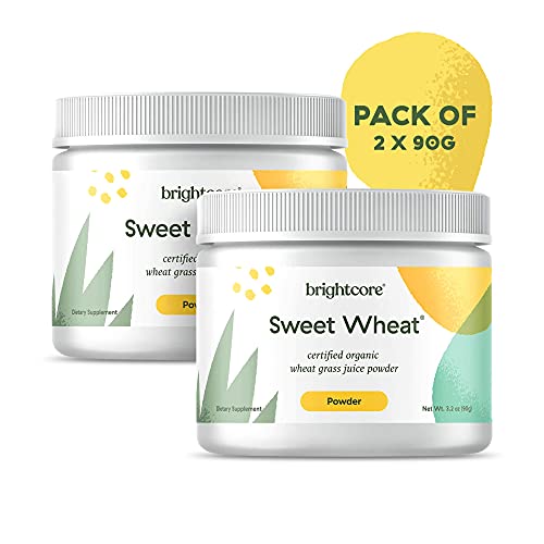 Brightcore Nutrition - Sweet Wheat, Wheatgrass Juice Powder, Green Superfood for Digestive Health and Immune Boost, Nutrient-Rich Wheatgrass Juice Drink, Pack of 2 x 90 Grams