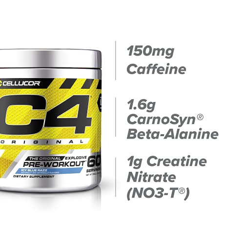 C4 Original Pre Workout Powder ICY Blue Razz | Vitamin C for Immune Support | Sugar Free Preworkout Energy for Men & Women | 150mg Caffeine + Beta Alanine + Creatine | 60 Servings