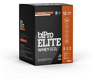 BiPro Elite to-Go 100% Whey Isolate Protein Powder for High-Intensity Fitness, Unflavored, 12 Single-Serve Packets - NSF Certified for Sport, Sugar Free, Suitable for Lactose Intolerance, Gluten Free