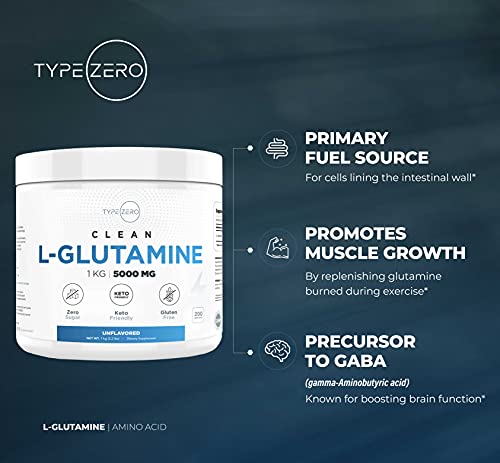Ultra Clean L Glutamine Powder 5000 (1KG | 200serv) 5X Strength Pure L-Glutamine Supplement 5000mg for Gut Health - Supports Leaky Gut & Gastrointestinal Lining Repair Women & Men - Vegan, Gluten Free