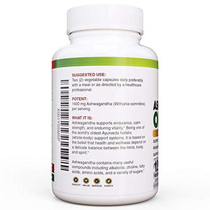 BRI Nutrition Organic Ashwagandha - Supports Healthy Mood, Energy Levels & Calm State of Mind - 1400mg Per Service (120 Count)