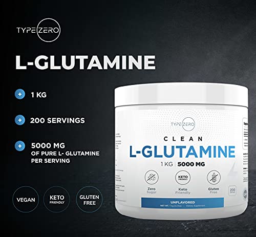 Ultra Clean L Glutamine Powder 5000 (1KG | 200serv) 5X Strength Pure L-Glutamine Supplement 5000mg for Gut Health - Supports Leaky Gut & Gastrointestinal Lining Repair Women & Men - Vegan, Gluten Free