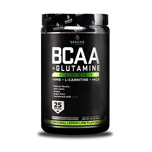 Sascha Fitness BCAA 4:1:1 + Glutamine,HMB,L-Carnitine,HICA | Powerful and Instant Powder Blend with Branched Chain Amino Acids (BCAAs) for Pre, Intra and Post-Workout | Natural Lemon Lime Flavor,350g