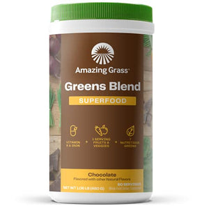 Amazing Grass Greens Blend Superfood: Super Greens Powder with Spirulina, Chlorella, Beet Root Powder, Digestive Enzymes, Prebiotics & Probiotics, Chocolate, 60 Servings (Packaging May Vary)