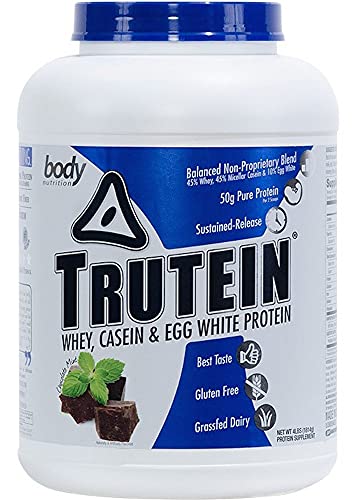 Body Nutrition Protein Powder - Trutein Chocolate Mint 4lb Whey, Casein & Egg White - Natural Low Carb Keto Friendly Drink - Zero Sugar - Lean Muscle Builder, Weight Loss, Workout, Recovery