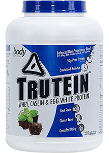 Body Nutrition Protein Powder - Trutein Chocolate Mint 4lb Whey, Casein & Egg White - Natural Low Carb Keto Friendly Drink - Zero Sugar - Lean Muscle Builder, Weight Loss, Workout, Recovery