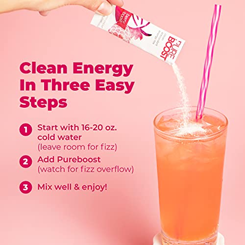Pureboost Clean Energy Drink Mix + Immune System Support. Sugar-Free Energy with B12, Multivitamins, Antioxidants, Electrolytes (Berry Boost, 30 Count)