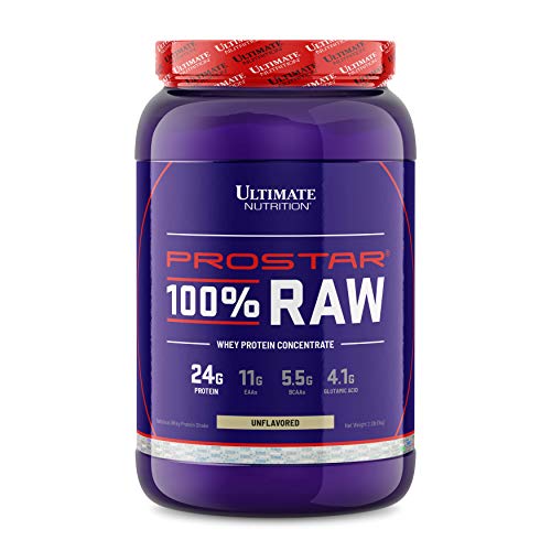 Ultimate Nutrition RAW Whey Protein Concentrate Powder with No Added Ingredients or Flavors – 24 Grams of Protein Per Serving with 5.5 Grams of BCAAs, 4.4 Pounds, Unflavored