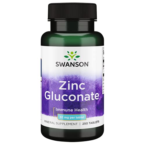 Swanson Zinc Gluconate - Mineral Supplement Promoting Prostate Health, Vision Health, & Immune Support -Gluconate Form for Optimal Absorption - (250 Tablets, 30mg Each)