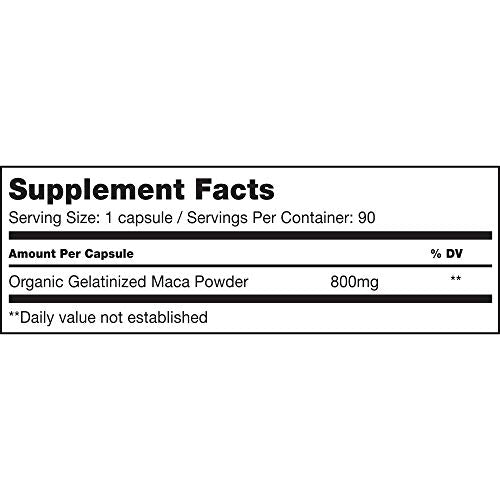 Sunfood Superfoods Maca Capsules- Gelatinized for Easy Digestion | Guaranteed Best Quality | 100% Pure (No Chemicals, Fillers, Additives) Organic, Non-GMO, Vegan, Gluten-Free | 800mg, 90 Count Bottle