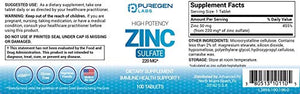 Zinc 220mg [High Potency] Supplement – Zinc Sulfate for Immune Support System 100 Tablets