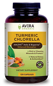 Avira Organic Turmeric Chlorella – Super Fusion with Amla, Curcumin & Bioperine, Rich in Vitamins, Minerals & Proteins, Natural Detox & Antioxidant, Superfood Algae Grown in Pristine Environment