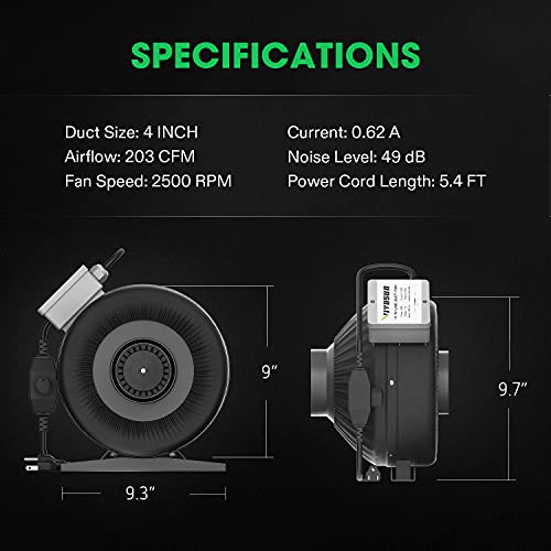 VIVOSUN Grow Tent Complete System, 2-in-1 4x3 Ft. Grow Tent Kit Complete with VS1000 Led Grow Light, 4 Inch 203 CFM Inline Fan, Carbon Filter, 8ft Ducting Combo and 2FT T5 Grow Light Fixture