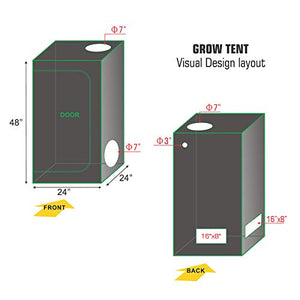 BloomGrow 300W Full Spectrum UFO LED Light + 24''x24''x48'' Grow Tent + 4'' Inline Fan Filter Duct Combo + Hangers + Hygrometer + Shears + 24-hour Timer + Trellis Netting Indoor Grow Tent Complete Kit